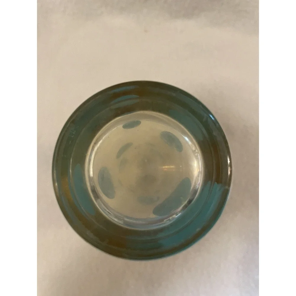 MCM Turquoise Blue & Gold Dot Glass Retro Vintage 5 1/4